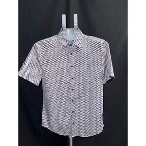 Soul of London Men Short Sleeve Button Down Shirt Geometric Teardrop Blue M 15.5